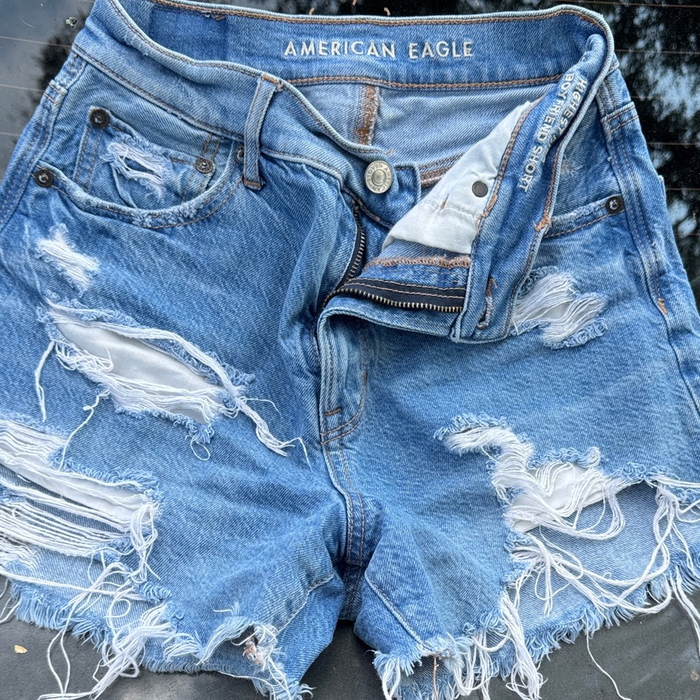 American Eagle Outfitters Light Blue Ripped Jean Shorts
